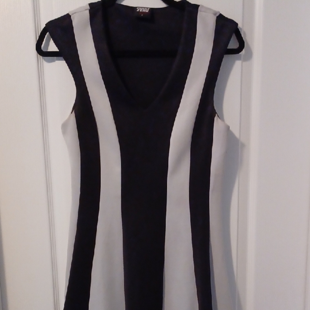 Point Zero Black and White Sheath Mini Dress V-Neck Sleeveless